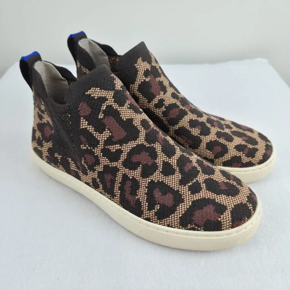 Rothy’s Wildcat Leopard Print Chelsea Boots Women’s Size 7 Ankle Slip Ons Casual